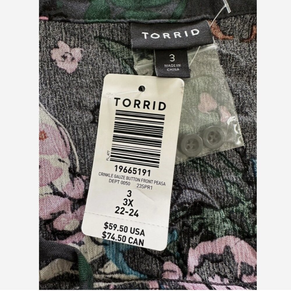 TORRID Black Floral Top NWT 3X Boho Tunic - Picture 2 of 7